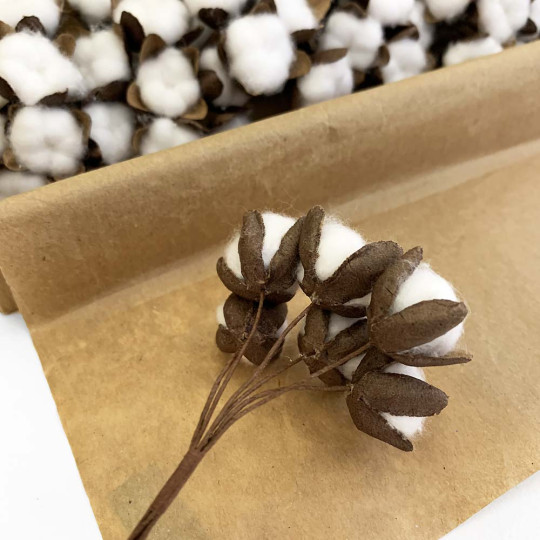 6 White Fuzzy Cotton Bolls for Crafts ~ 7/8" across